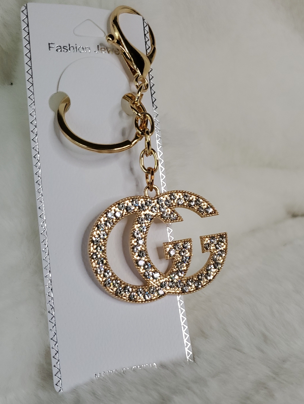 Fashion Jewelry Gold Crystal Double G Keychain